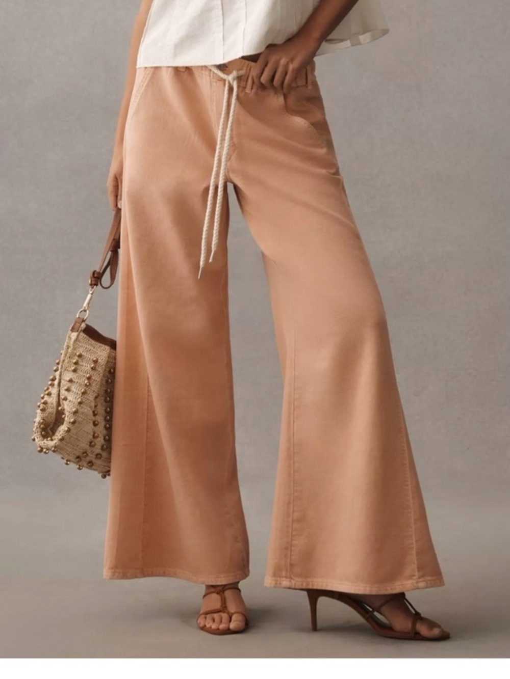 NWT Anthropologie Pilcro Adi Wide-Leg Drawstring Pants in Peach  Medium